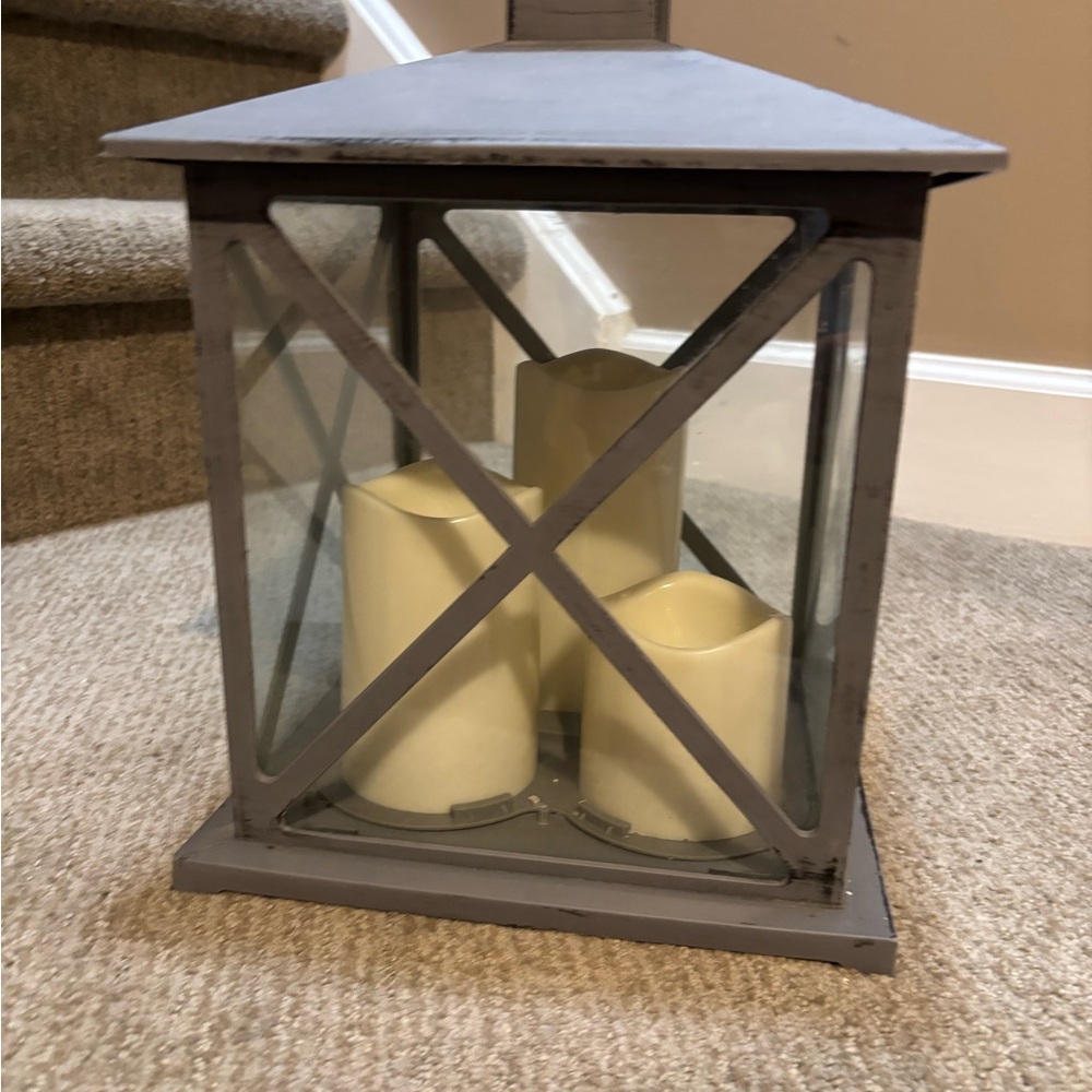 Gray Lantern with Cream Candles